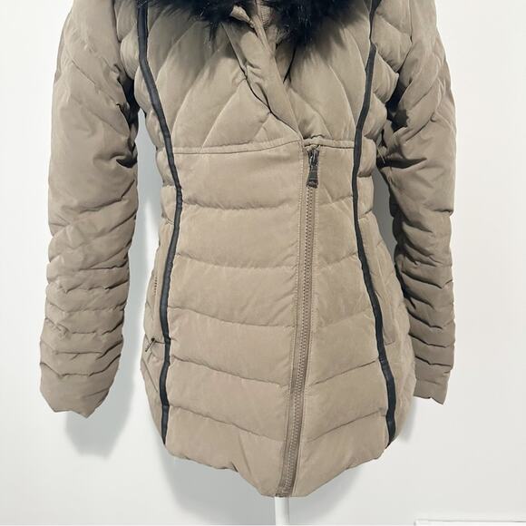 Express fur trim hooded Parka puffer green down filled warm coat jacket small - Picture 3 of 14